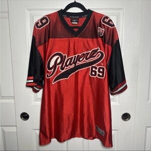 VTG Playerz 69 Street Gear Y2K Red Black Hip Hop Rap Football Jersey Mens XL